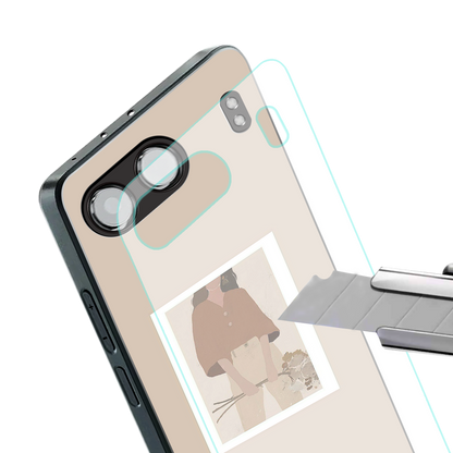 beige brown young lady art back phone cover | glass case for oneplus nord 4