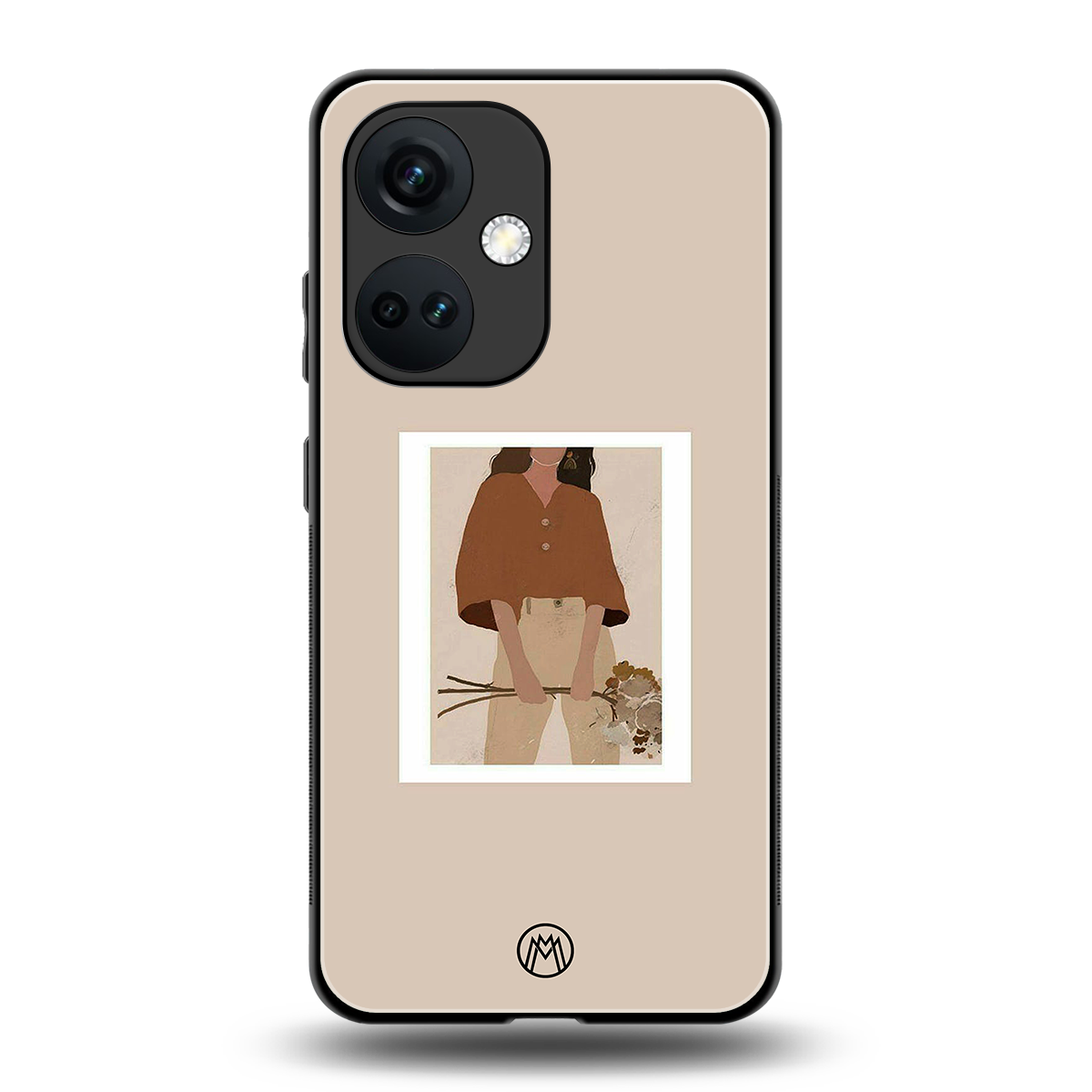 beige brown young lady art back phone cover | glass case for oneplus nord ce 3