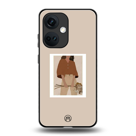 beige brown young lady art back phone cover | glass case for oneplus nord ce 3