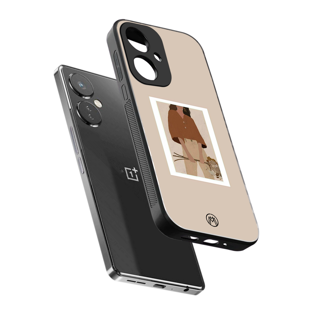 beige brown young lady art back phone cover | glass case for oneplus nord ce 3
