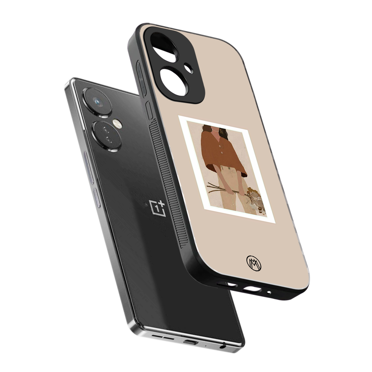 beige brown young lady art back phone cover | glass case for oneplus nord ce 3
