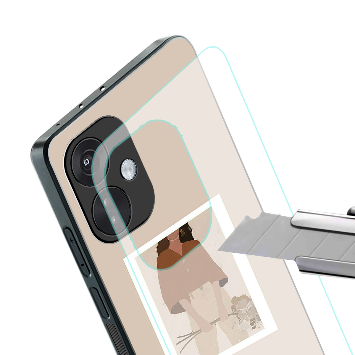 beige brown young lady art back phone cover | glass case for oneplus nord ce 3