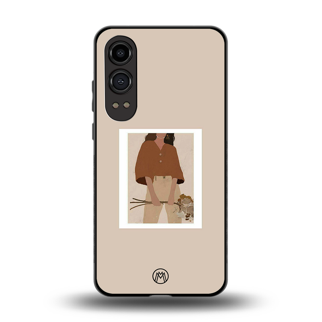 beige brown young lady art back phone cover | glass case for oneplus nord ce 4 lite