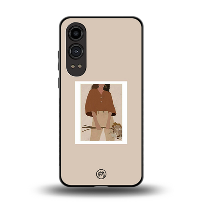 beige brown young lady art back phone cover | glass case for oneplus nord ce 4 lite