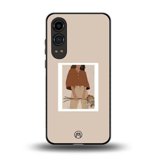 beige brown young lady art back phone cover | glass case for oneplus nord ce 4 lite