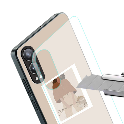 beige brown young lady art back phone cover | glass case for oneplus nord ce 4 lite