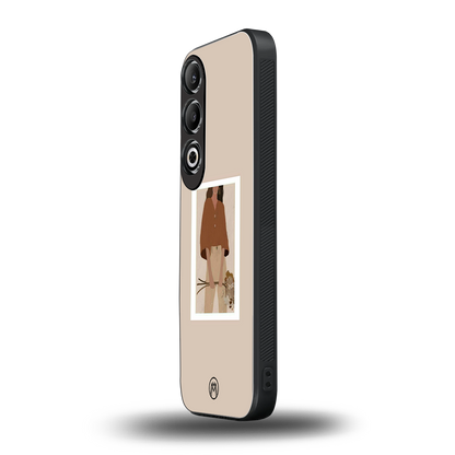 beige brown young lady art back phone cover | glass case for oneplus nord ce 4