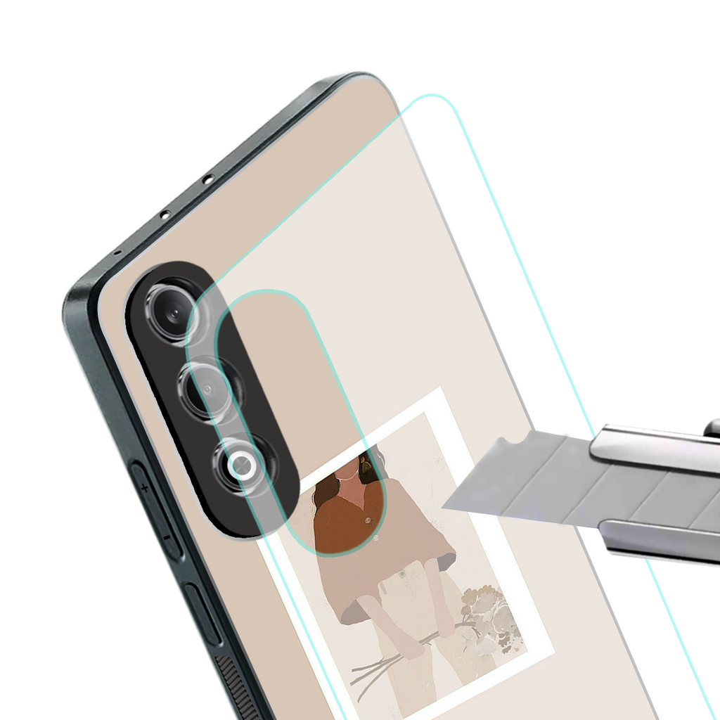 beige brown young lady art back phone cover | glass case for oneplus nord ce 4