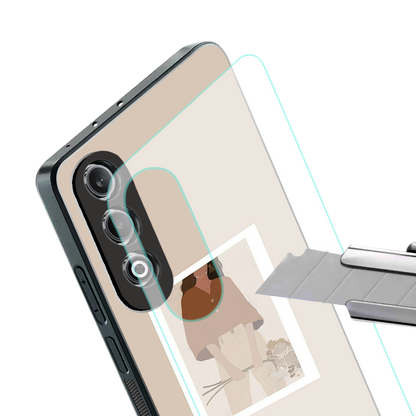 beige brown young lady art back phone cover | glass case for oneplus nord ce 4