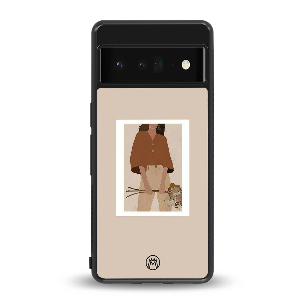 beige brown young lady art back phone cover | glass case for google pixel 6 pro