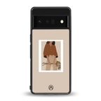 beige brown young lady art back phone cover | glass case for google pixel 6 pro