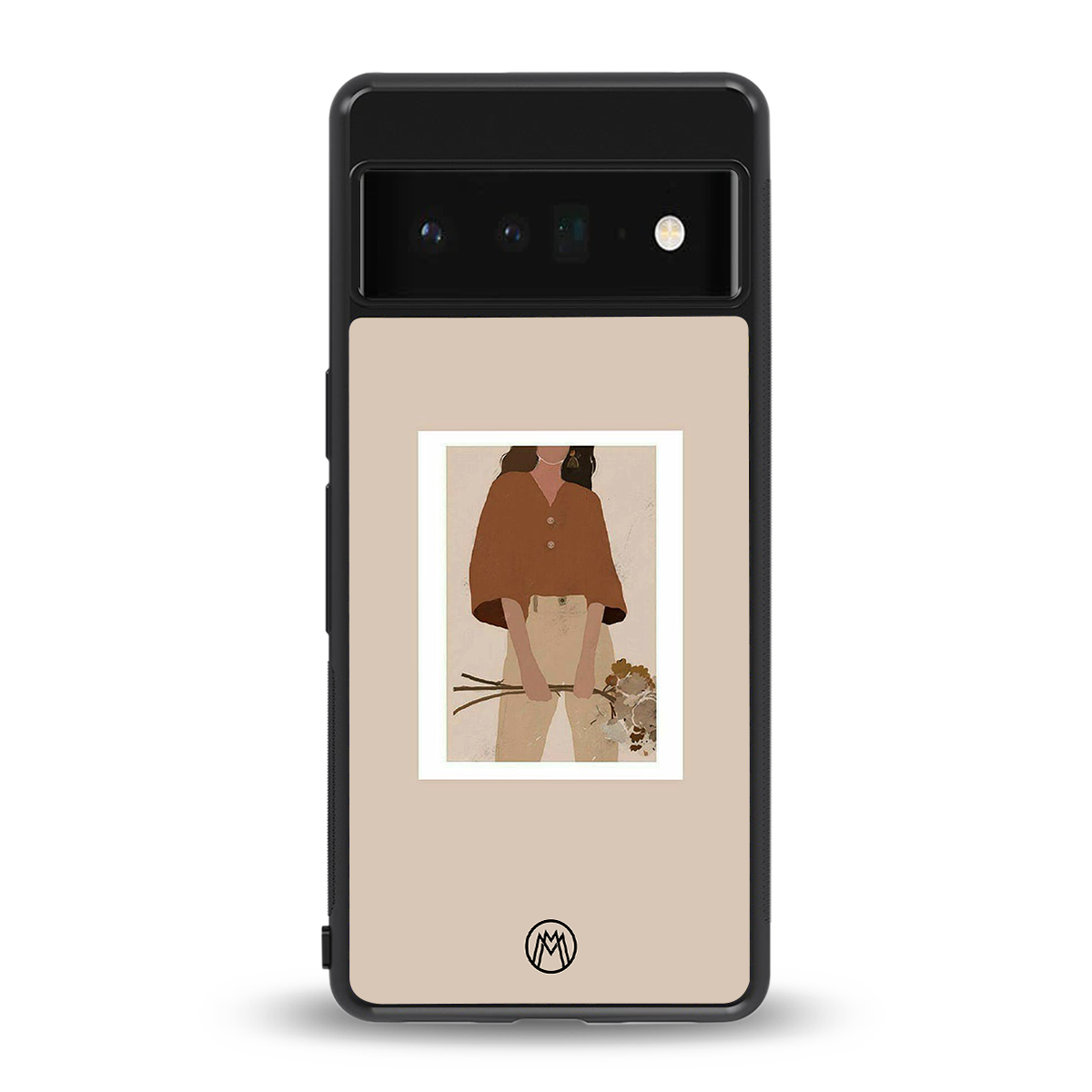 beige brown young lady art back phone cover | glass case for google pixel 6 pro