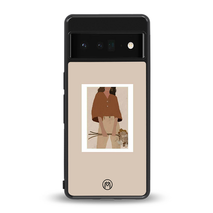 beige brown young lady art back phone cover | glass case for google pixel 6 pro