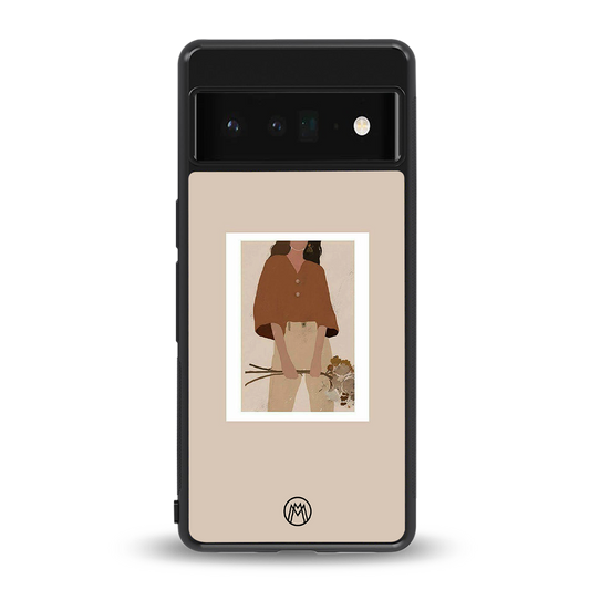 beige brown young lady art back phone cover | glass case for google pixel 6 pro