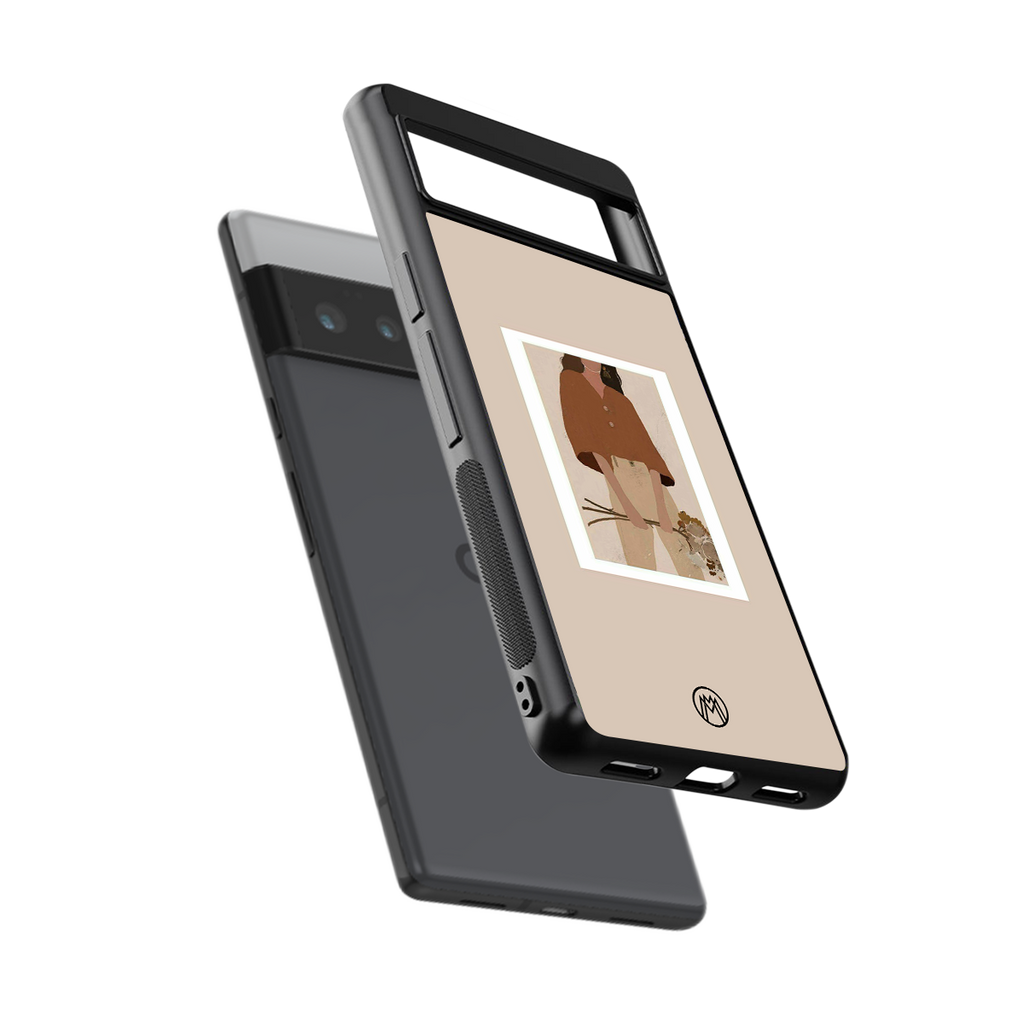 beige brown young lady art back phone cover | glass case for google pixel 6 pro