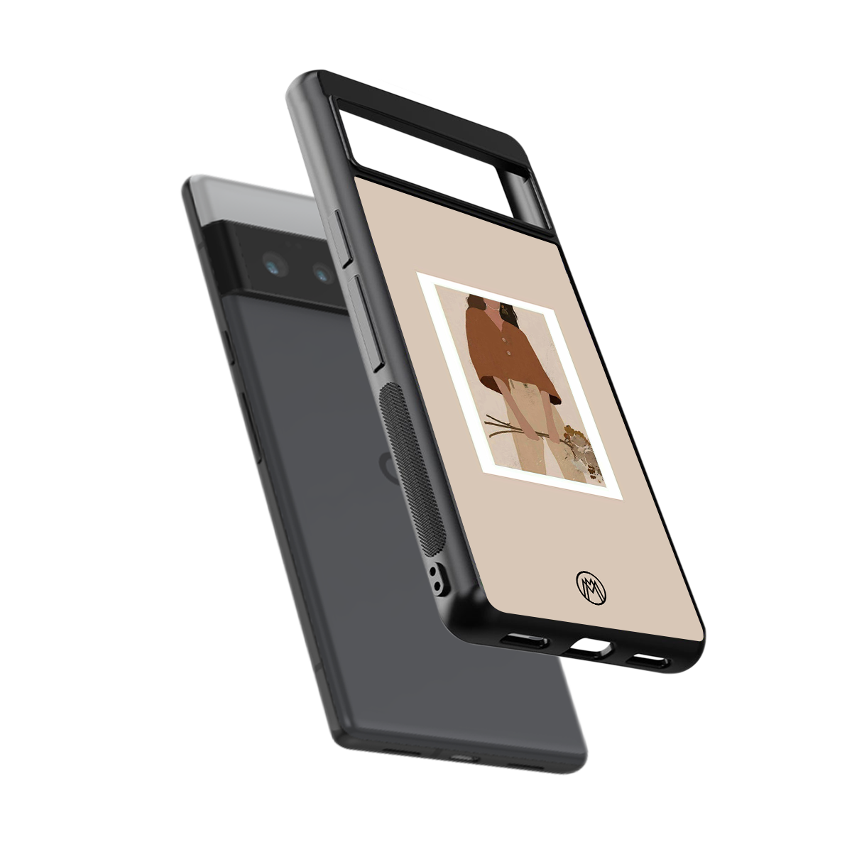 beige brown young lady art back phone cover | glass case for google pixel 6 pro