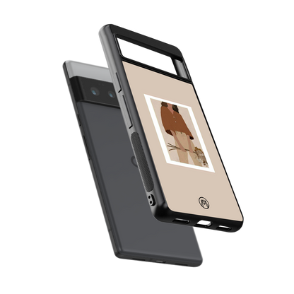 beige brown young lady art back phone cover | glass case for google pixel 6 pro