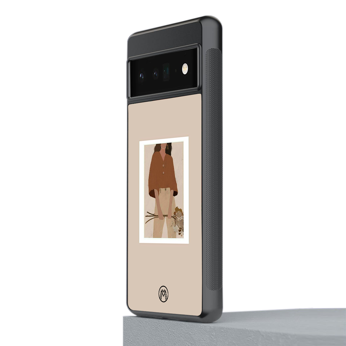 beige brown young lady art back phone cover | glass case for google pixel 6 pro
