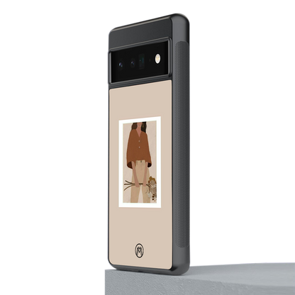 beige brown young lady art back phone cover | glass case for google pixel 6 pro