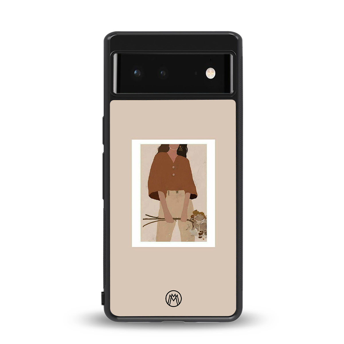 beige brown young lady art back phone cover | glass case for google pixel 6