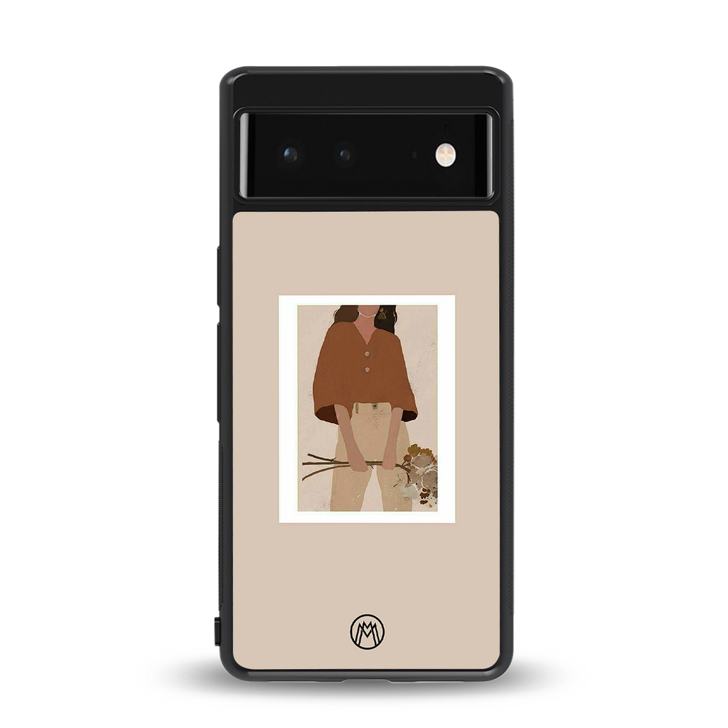beige brown young lady art back phone cover | glass case for Google Pixel 6A