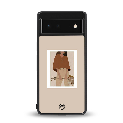 beige brown young lady art back phone cover | glass case for Google Pixel 6A