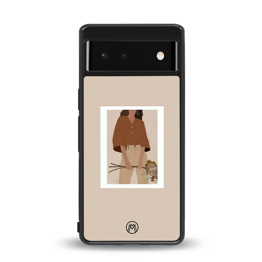 beige brown young lady art back phone cover | glass case for Google Pixel 6A
