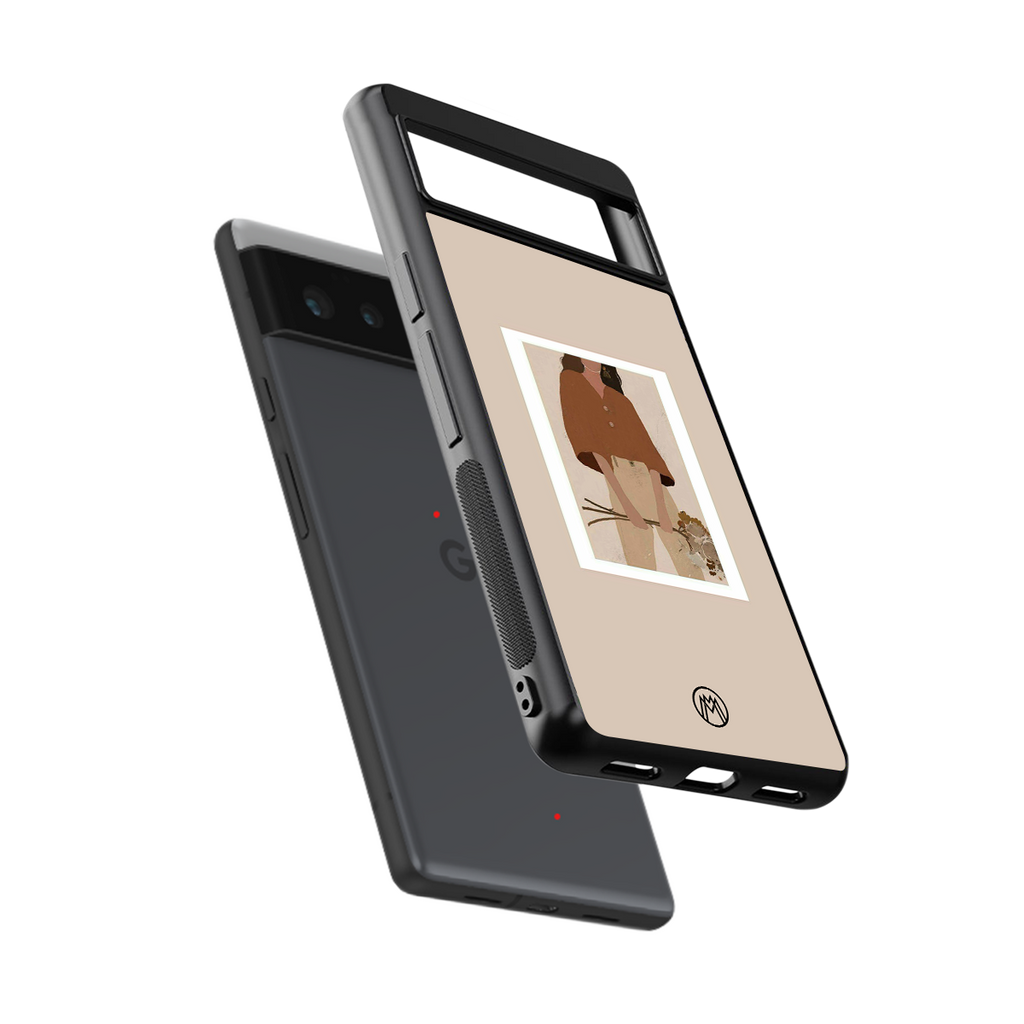 beige brown young lady art back phone cover | glass case for google pixel 6