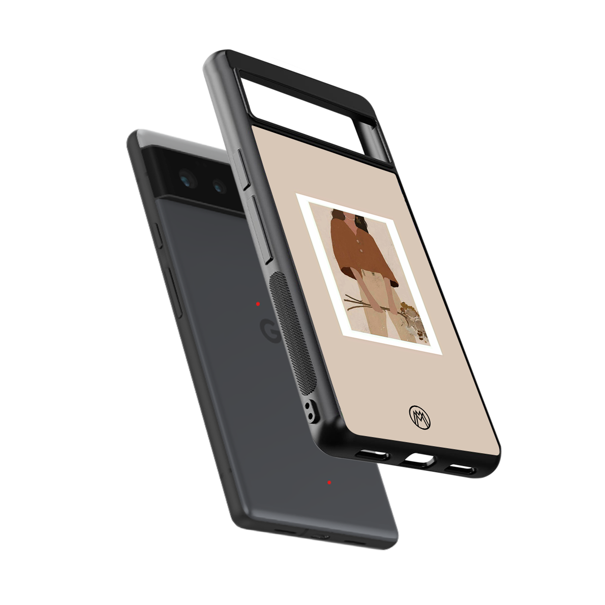 beige brown young lady art back phone cover | glass case for google pixel 6