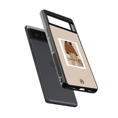 beige brown young lady art back phone cover | glass case for google pixel 6