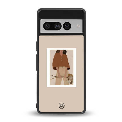 beige brown young lady art back phone cover | glass case for google pixel 7 pro