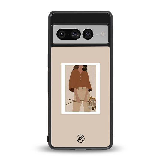 beige brown young lady art back phone cover | glass case for google pixel 7 pro