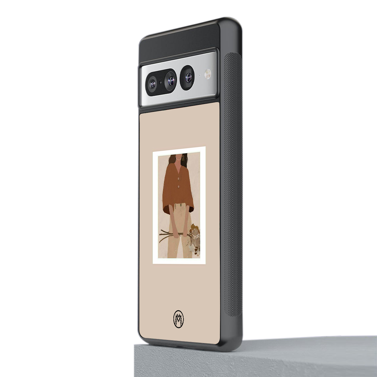 beige brown young lady art back phone cover | glass case for google pixel 7 pro