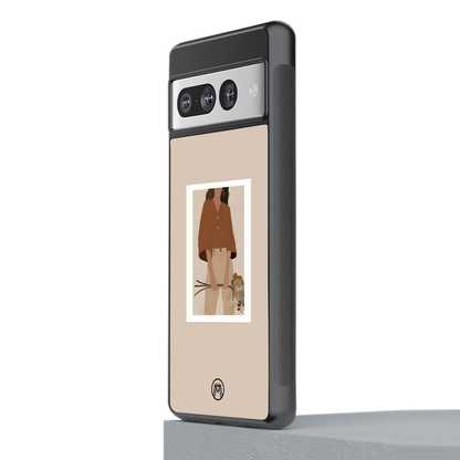 beige brown young lady art back phone cover | glass case for google pixel 7 pro