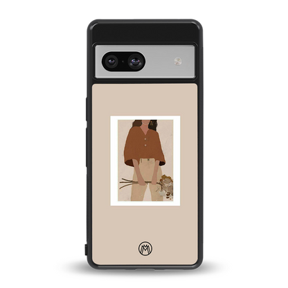 beige brown young lady art back phone cover | glass case for Google Pixel 7