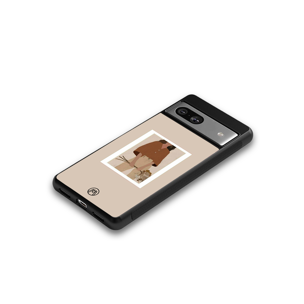 beige brown young lady art back phone cover | glass case for Google Pixel 7