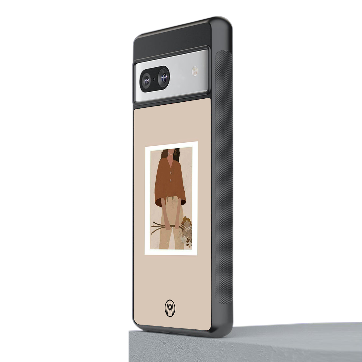 beige brown young lady art back phone cover | glass case for Google Pixel 7