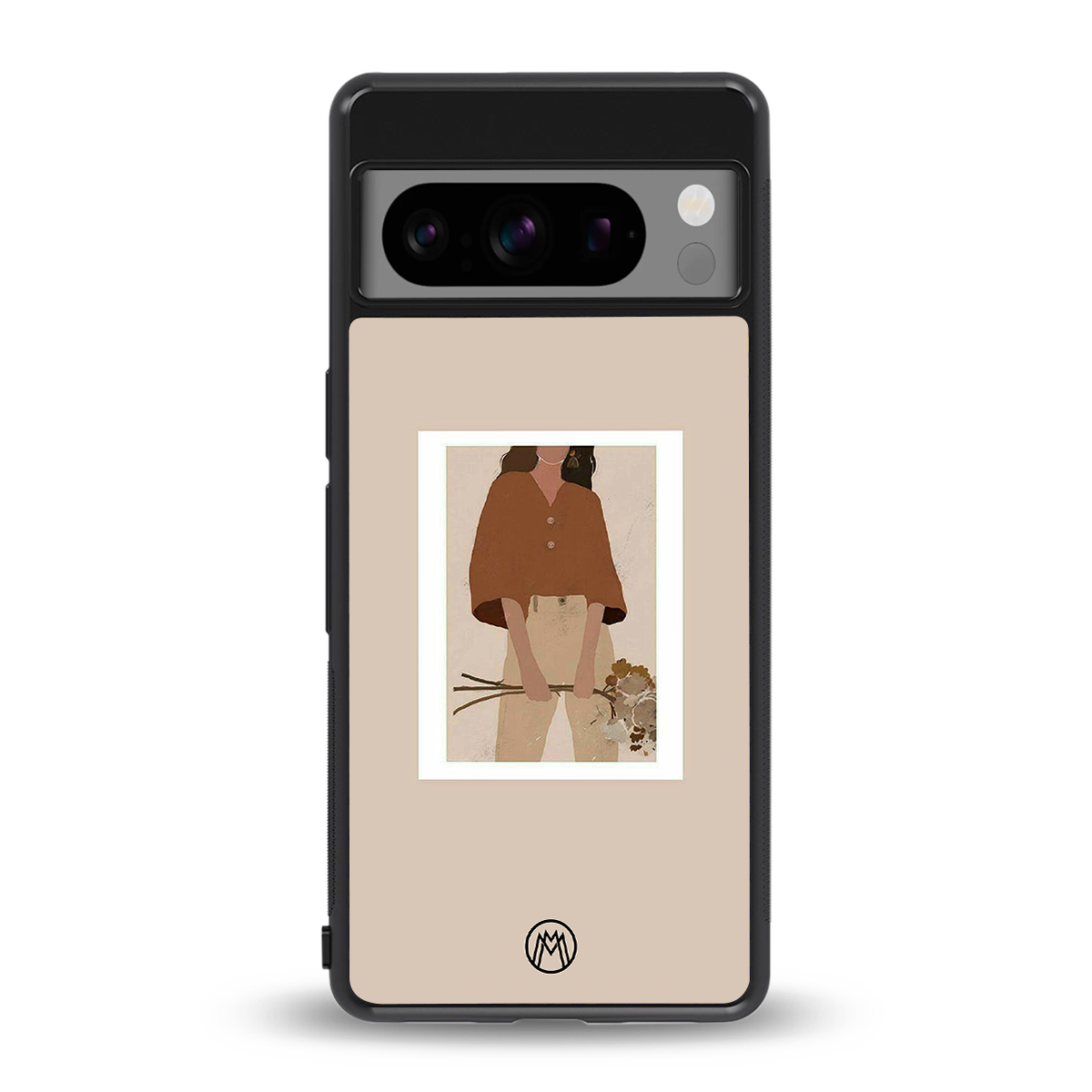 beige brown young lady art back phone cover | glass case for google pixel 8 pro