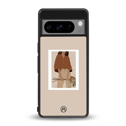 beige brown young lady art back phone cover | glass case for google pixel 8 pro