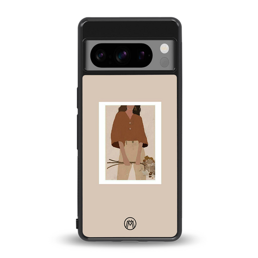 beige brown young lady art back phone cover | glass case for google pixel 8 pro