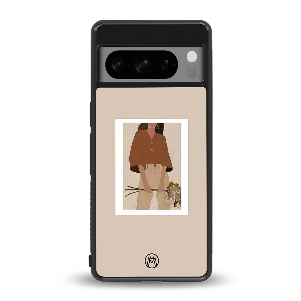 beige brown young lady art back phone cover | glass case for google pixel 8 pro