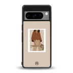 beige brown young lady art back phone cover | glass case for google pixel 8 pro