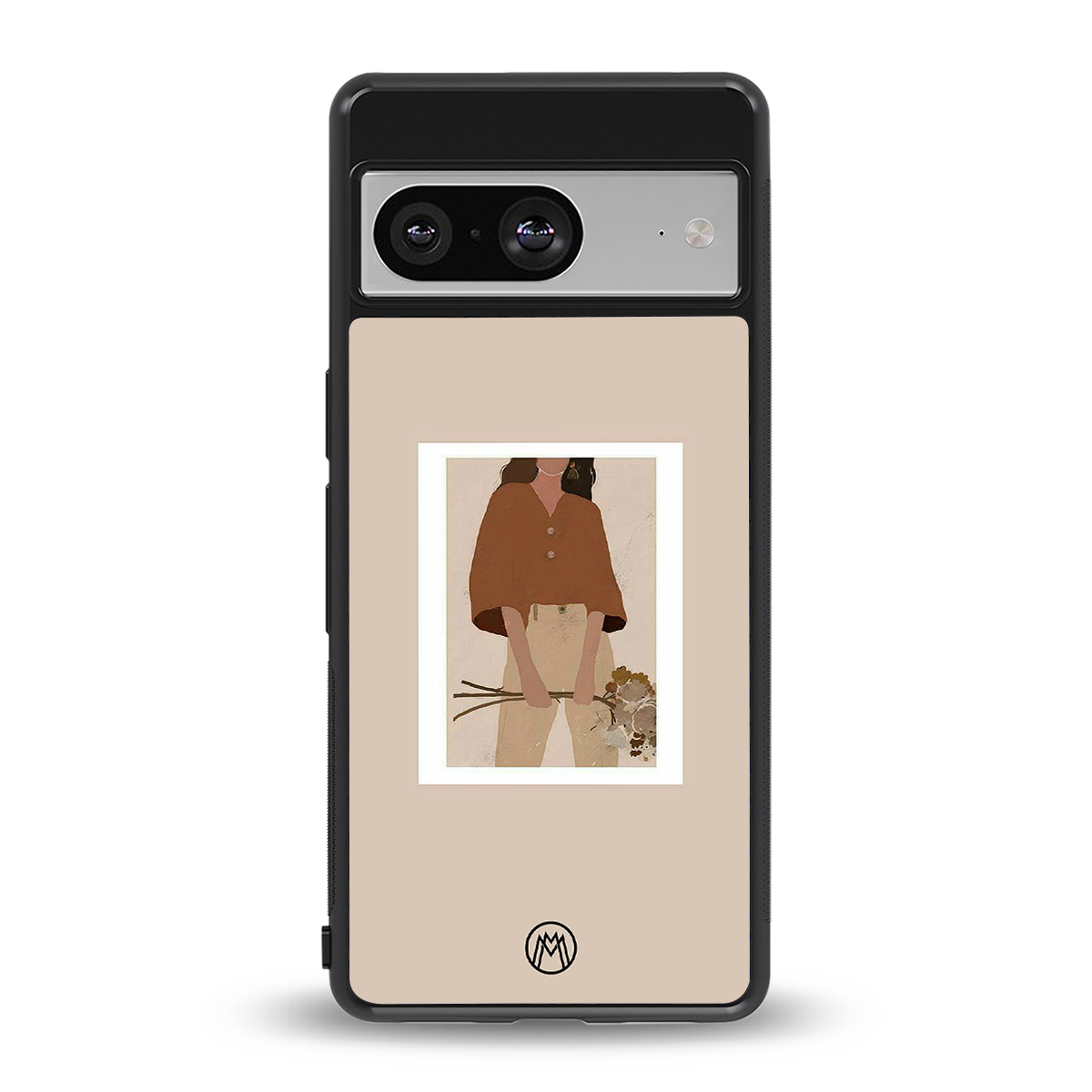 beige brown young lady art back phone cover | glass case for Google Pixel 8