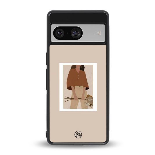 beige brown young lady art back phone cover | glass case for Google Pixel 8