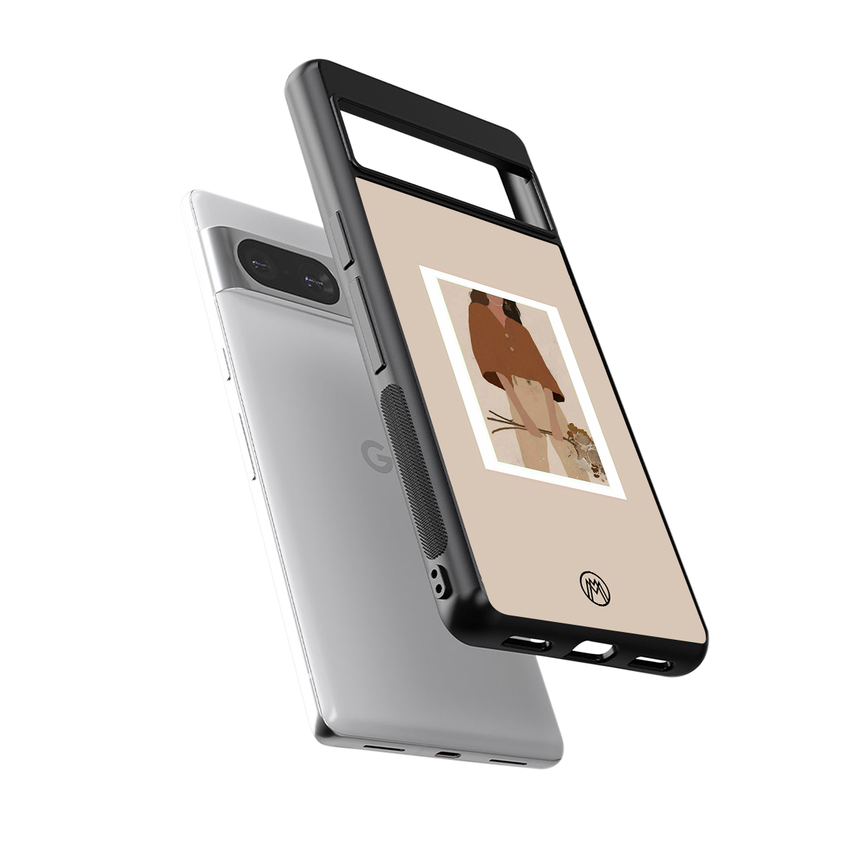 beige brown young lady art back phone cover | glass case for Google Pixel 8