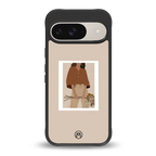 beige brown young lady art back phone cover | glass case for google pixel 9
