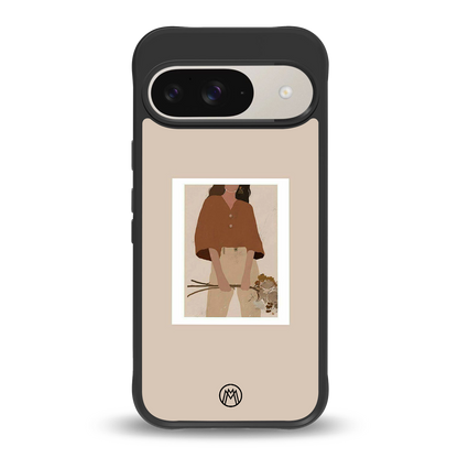 beige brown young lady art back phone cover | glass case for google pixel 9