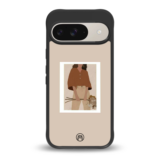 beige brown young lady art back phone cover | glass case for google pixel 9