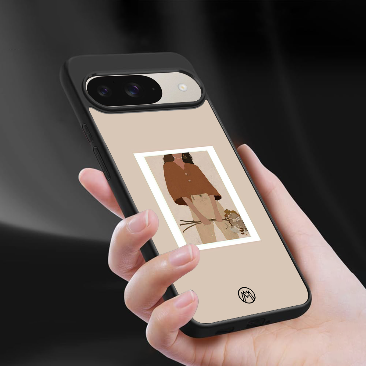 beige brown young lady art back phone cover | glass case for google pixel 9