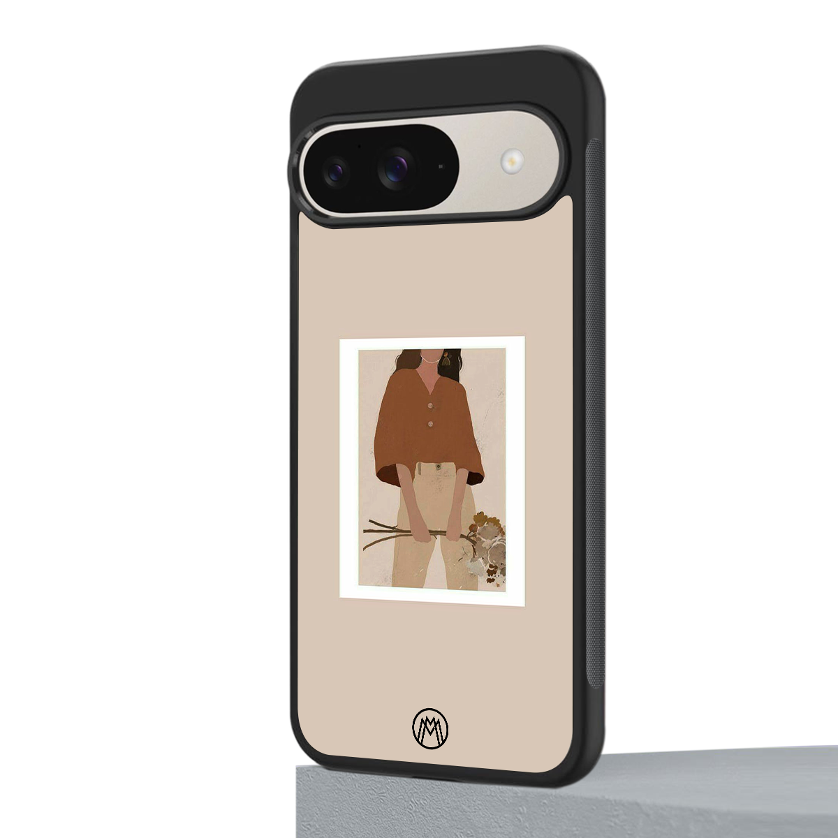 beige brown young lady art back phone cover | glass case for google pixel 9